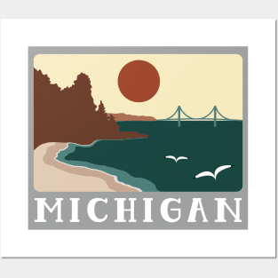 Minimalist Michigan Sunset Vintage Beach Posters and Art